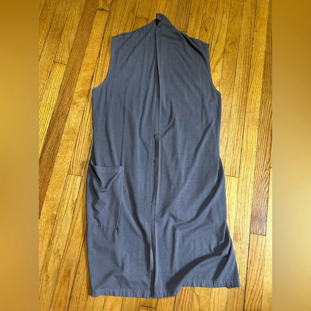 Bryn Walker Taupe Jersey High Low Open Draped Sleeveless‎ Cardigan Bamboo Sz L